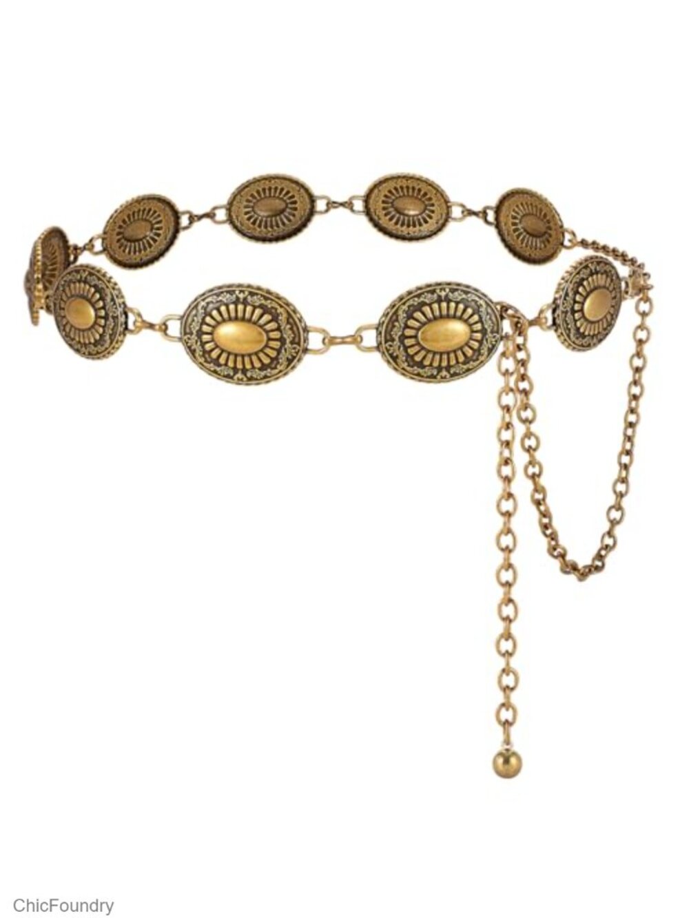 Women's Western Concho Chain Belt Gold Chain Cowgirl Boho Waist Belt for